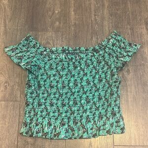 GAP Green and Black Floral Off-Shoulder Blouse